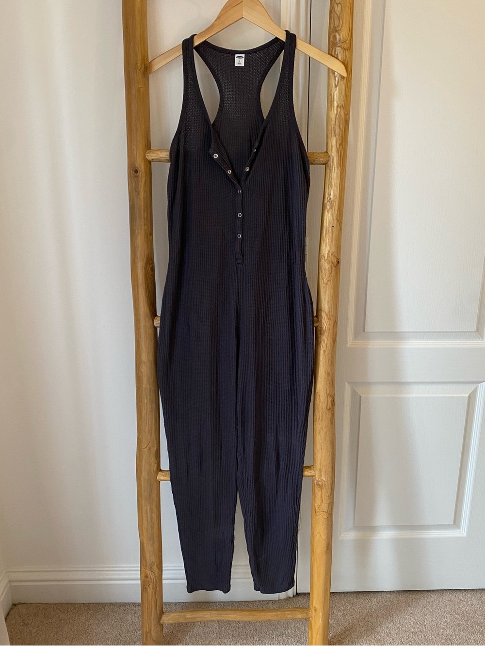 Old Navy Ribbed Lightweight Henley Jumpsuit Loungewear Sz Small Cozy Relaxed
